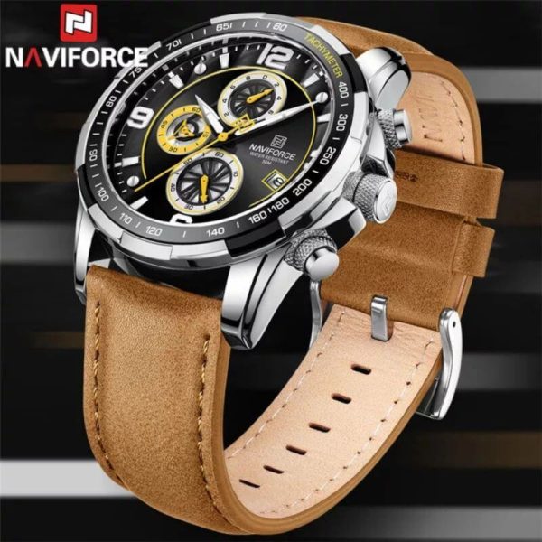 NaviForce NF8020 Fashion Multifunction Chronograph Date Display Leather Strap Wristwatch For Men - Yellow - Image 2