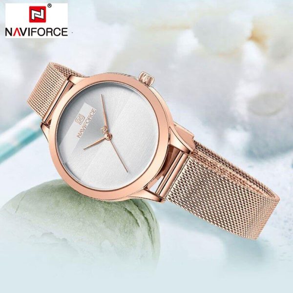 NaviForce NF5027 Simple Casual Round Mesh Stainless Steel Quartz Watch For Women - RoseGold - Image 3