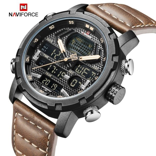 NaviForce NF9160 Double Time Digital Analog Watch - Yellow/Brown