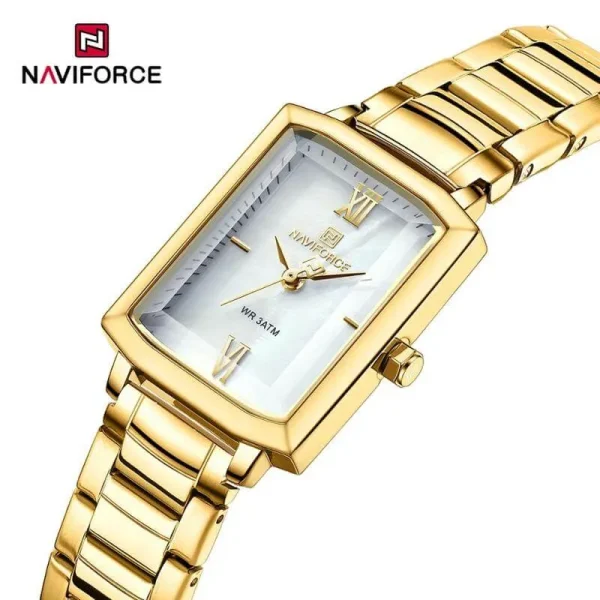 NF5039 Women's Classic Roman Numerial Square Dial Stainless Steel Watch - White/Golden