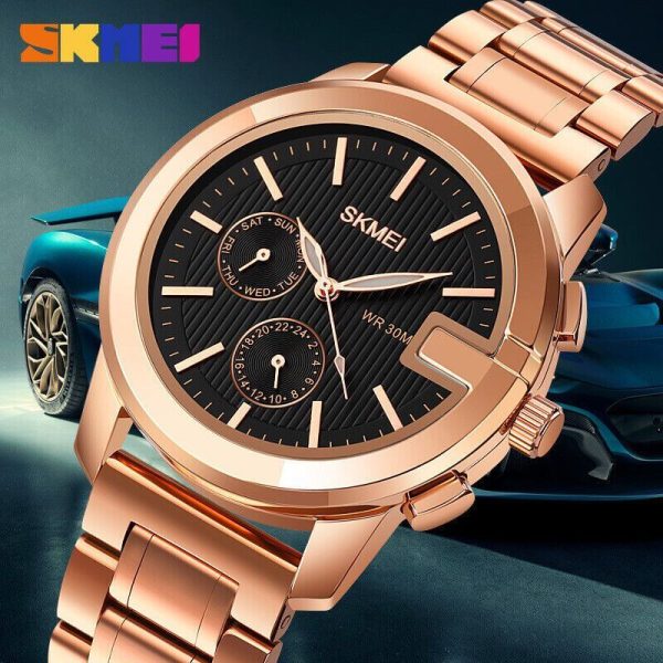 SKMEI 1962 Business Classic Stainless Steel Day Display Chronograph Quartz Watch For Men - RoseGold - Image 2