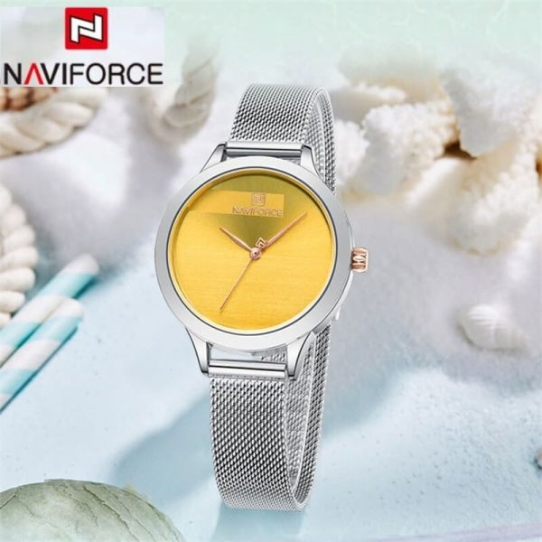 NaviForce NF5027 Simple Casual Round Mesh Stainless Steel Quartz Watch For Women - Yellow/Silver - Image 2