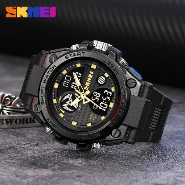 SKMEI 2031 Men's Multifunction Chrono Digital Analog Movement Back Light Sport Watch  - Yellow/Black - Image 2