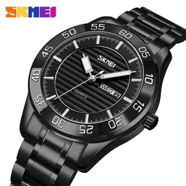 SKMEI 9293 Classic Business Day Date Display Stainless Steel Watch For Men - Black