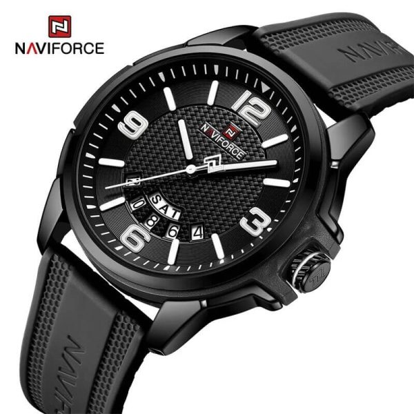 NaviForce NF9215 Men's Business Novel Dial Day Date Display Silicone Strap Watch - Black