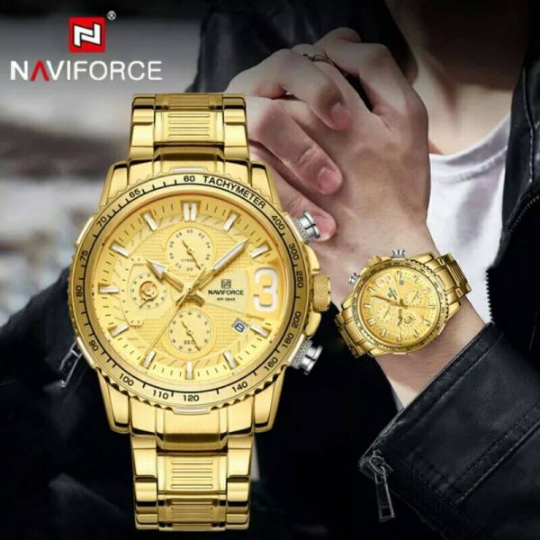 NAVIFORCE NF8017 Men's Business Multifunction Stainless Steel Quartz Watch - Golden - Image 2