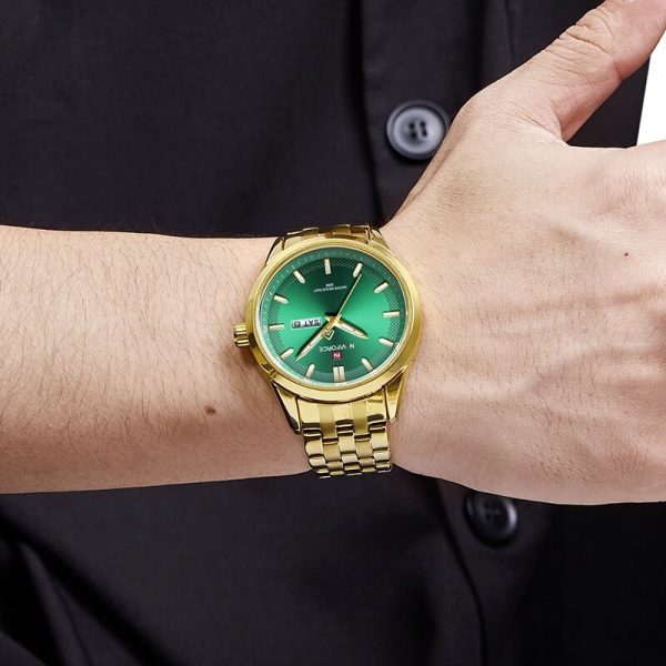 NaviForce NF9203 Men's Casual Day Date Display Stainless Steel Luminous Quartz Watch - Green/Golden - Image 2