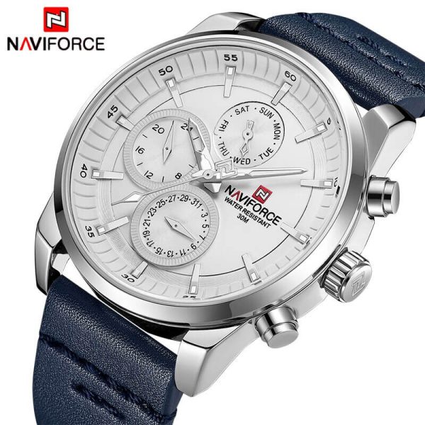 NAVIFORCE NF9148 Day Date Function Luxury Chronograph Watch For Men -  White/Blue