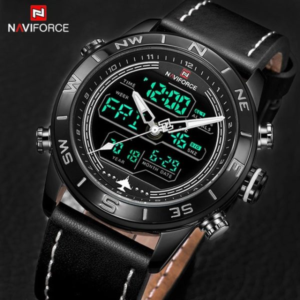 NaviForce NF9144 Double Time Digital/Analog Quartz Watch for Men – Black - Image 2