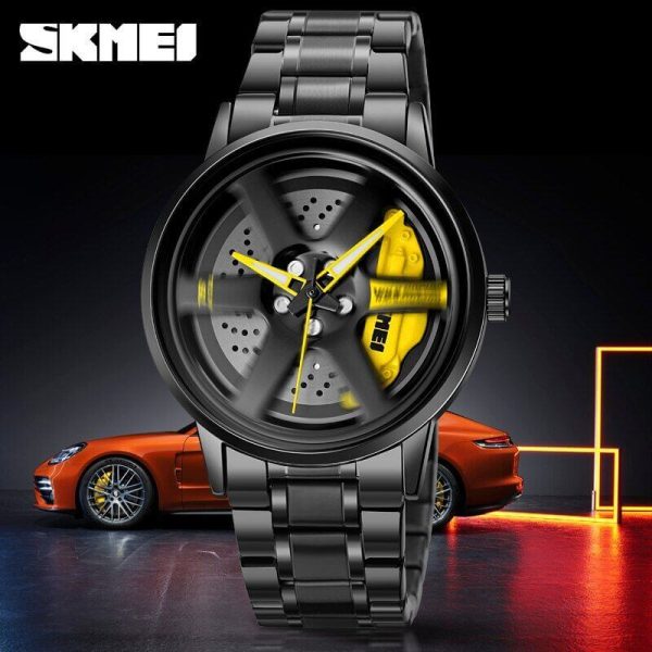 SKMEI 1787 Men's Analog New Fashion Stainless Steel Waterproof Watch - Black/Yellow - Image 3