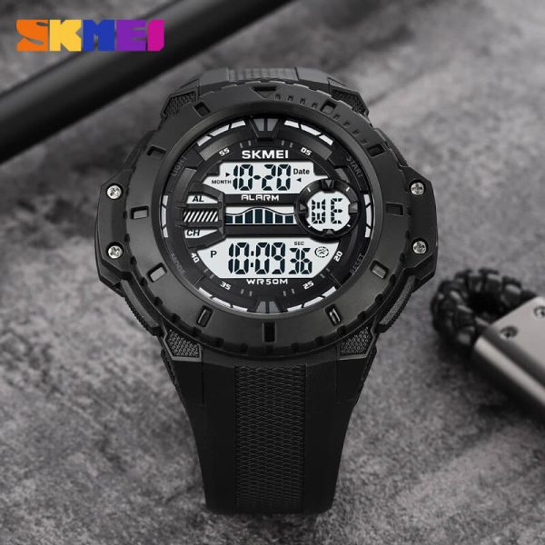 SKMEI 1885 Men's Multifunction Digital Analog EL Light Complete Calendar Sport Watch - Black/White - Image 3