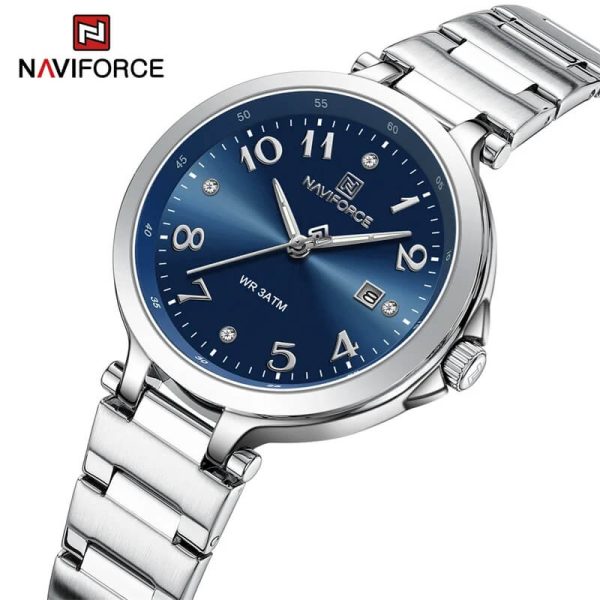 NaviForce NF5033 Women's Minimal Elegant Design Date Display Stainless Steel Watch - Blue/Silver