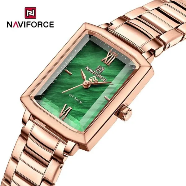 NF5039 Women's Classic Roman Numerial Square Dial Stainless Steel Watch - Green/Rosegold