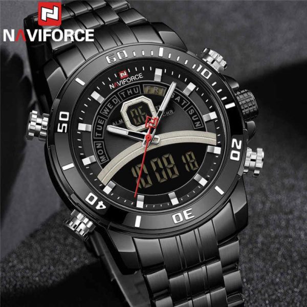 NAVIFORCE NF9181 Men Watches Top Brand Stainless Steel Quartz Watch - Black - Image 2