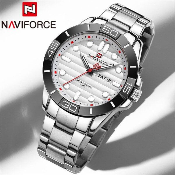 NAVIFORCE NF9198 Casual Quartz Luminous Date Week Stainless Steel Watch For Men - White/Silver - Image 3