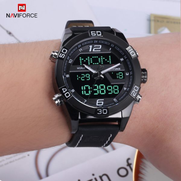 NaviForce NF9128 Double Time Analog/Digital Watch – Black - Image 2