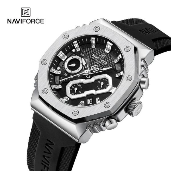 NaviForce NF8035 Men's Fashion Chronograph Date Display Silicone Strap Watch - Black/Silver