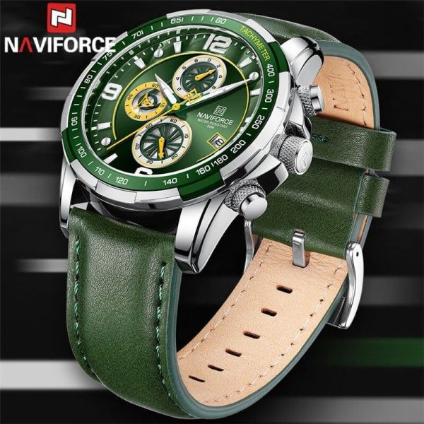 NaviForce NF8020 Fashion Multifunction Chronograph Date Display Leather Strap Wristwatch For Men - Green - Image 3