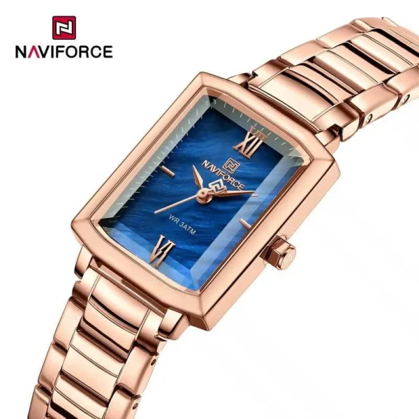 NF5039 Women's Classic Roman Numerial Square Dial Stainless Steel Watch - Blue/Rosegold