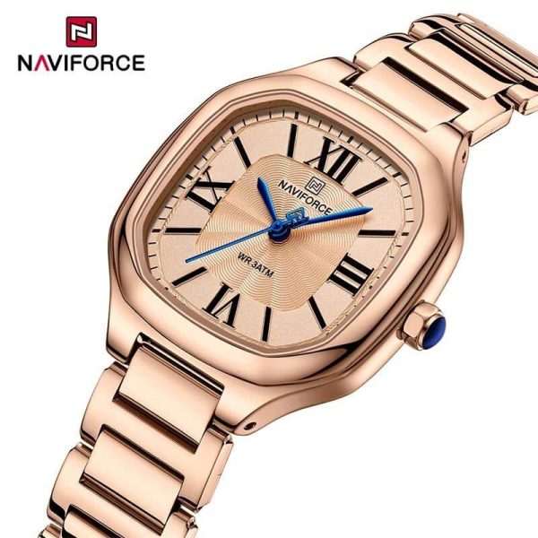 NaviForce NF5042 Elegant Simple Square Dial Roman Numeral Stainless Steel Watch For Women - Rosegold