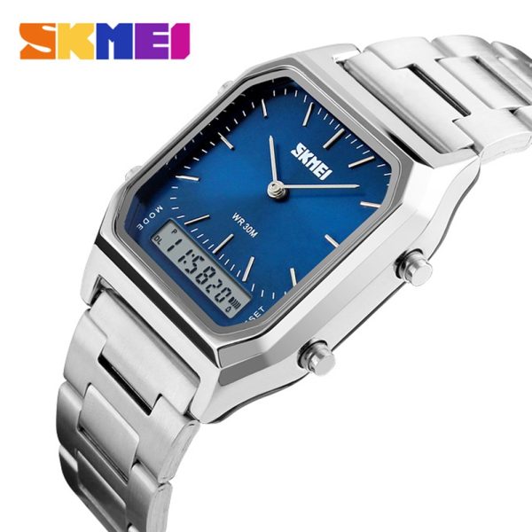 SKMEI 1220 Double Time Digital Analog Stainless Steel Watch - Blue/Silver