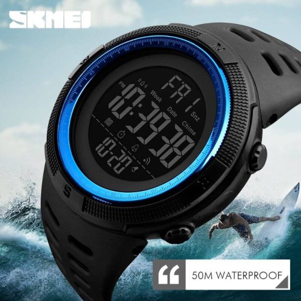 SKMEI 1251 Men Sports Multifunction Alarm Clock Digital LED Waterproof Watch - Black/Blue