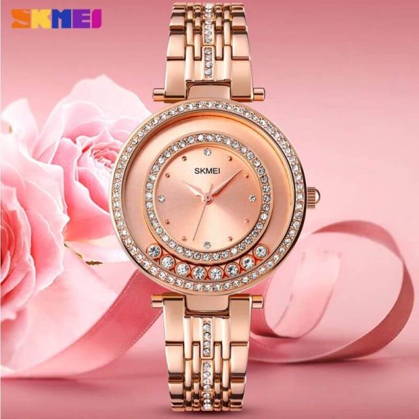 SKMEI 1740 Fashionable Diamond Surrounded Stainless Steel Quartz For Women - RoseGold - Image 2