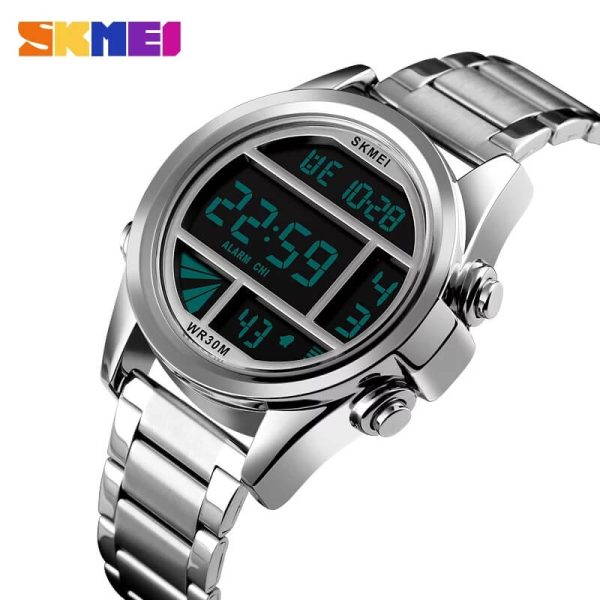 SKMEI 1448 New Fashion Digital Waterproof Multifunction Stainless Steel Wristwatch For Men - Silver