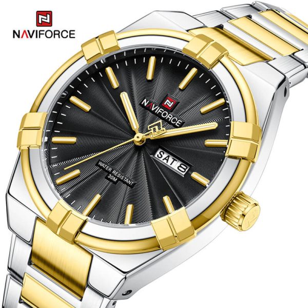 NaviForce NF9218 Fashion Simple Elegant Stainless Steel Day Date Display Watch For Men - Silver/Golden Black