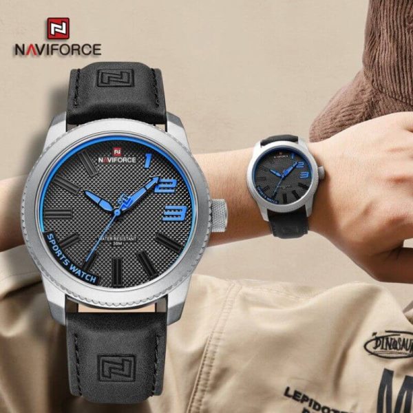 NaviForce NF9202 Creative Design Fashion Leather Strap  Analog Wristwatch For Men - Blue/Black - Image 2