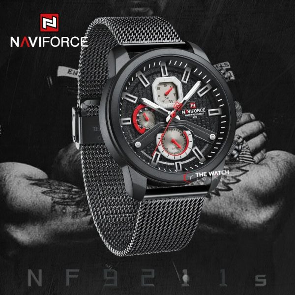 NaviForce NF9211 Men's Fashion Chronograph Day Date Display Leather Strap Luminous Watch - Black - Image 2