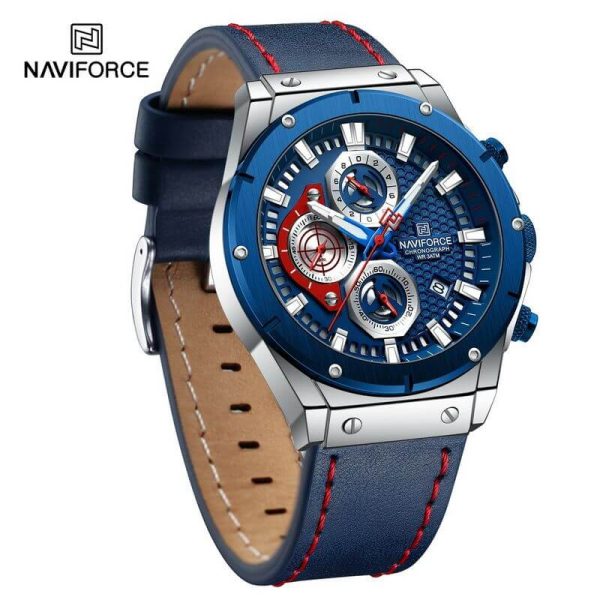 NaviForce NF8027 Men's Novicius Business Edition Leather Strap Chronograph Watch - Blue