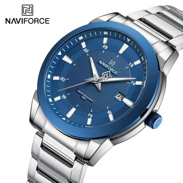 NAVIFORCE NF8029 Business Edition Lumionous Date Display Stainless Steel Watch For Men - Blue/Silver