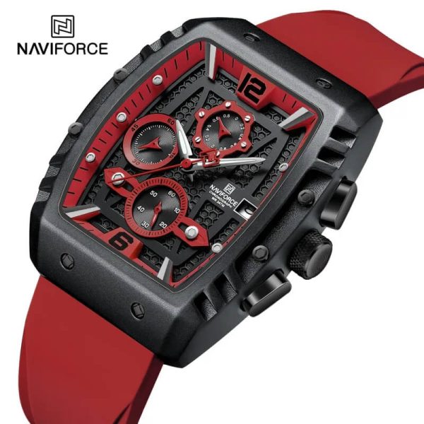 NaviForce NF8025 Fashion Multifunction Barrel Shape Chronograph Watch For Men - Red