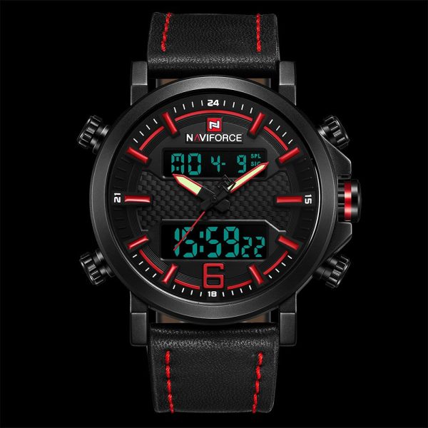 NaviForce NF9135 Digital Analog Dual Movement Watch for Men - Red/Black - Image 2