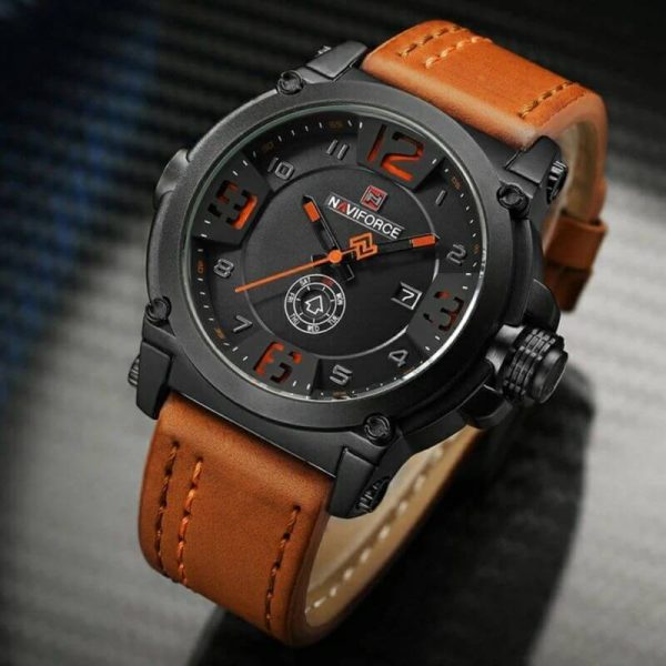 NAVIFORCE NF9099 Day/ Date Function Casual Quartz Watch For Men - Black/Orange - Image 2