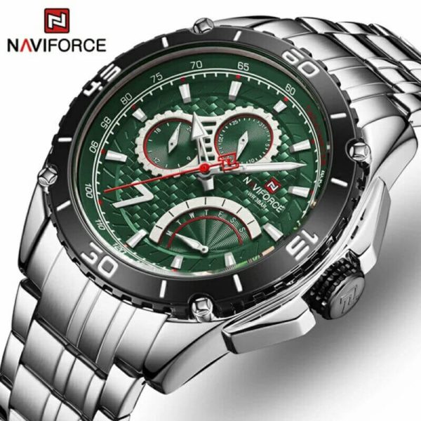 Naviforce NF9183 Stainless Steel Quartz Chronograph Wrist Watch For Men - Green/Silver