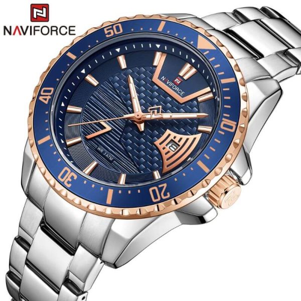 NAVIFORCE NF9191 Men's Classic Stainless Steel Luminous Analog Casual Watch - Blue/Rosegold