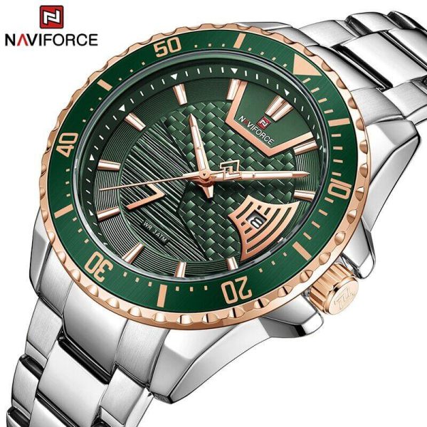 NAVIFORCE NF9191 Men's Classic Stainless Steel Luminous Analog Casual Watch - Green/Silver