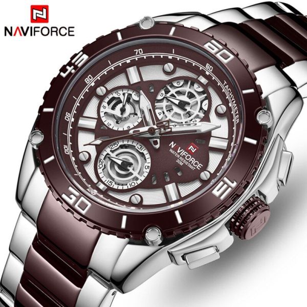 NAVIFORCE  NF9179 Luxury Brand Full Stainless Steel Watch For Men - Coffee