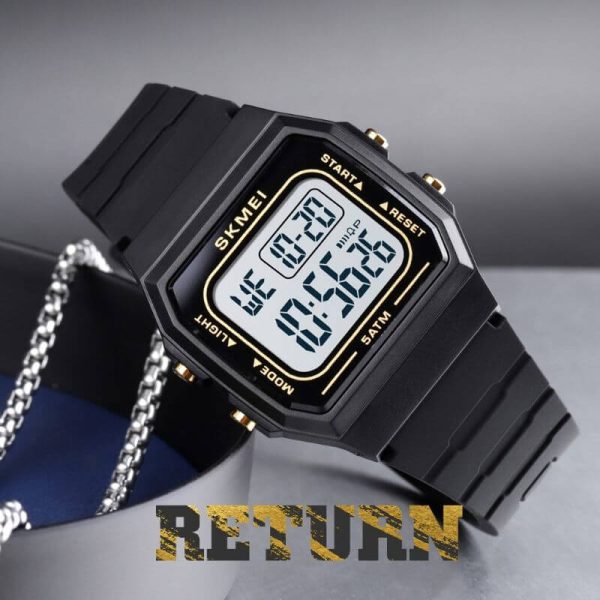 SKMEI 1683 Digital Movement Small Dial LED Square Shape Unisex Watch - Black/White - Image 3