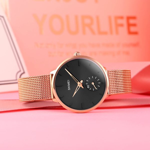 SKMEI 1791 Fashion Elegant Stainless Steel Mesh Quartz Wristwatch For Women - Black/RoseGold - Image 2