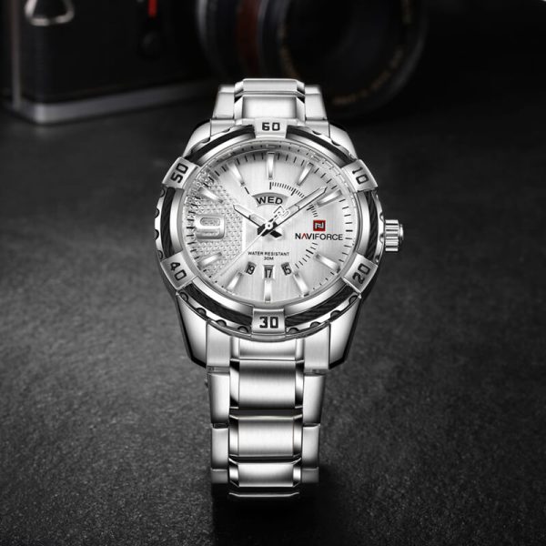 NaviForce NF9117 Day Date Function Luxury Stainless Steel Watch - Silver - Image 2