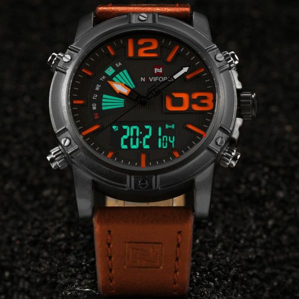 NaviForce NF9095 Double Time Analog/Digital Watch – Black/Orange - Image 2