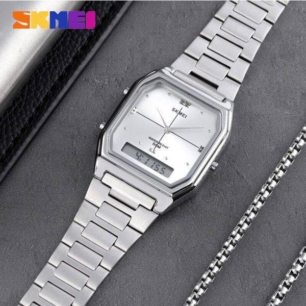 SKMEI 1612 Casual Digital Analog Slim Dial Stainless Steel Watch For Men - Silver - Image 2