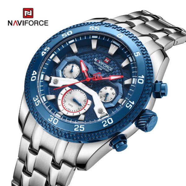 NaviForce NF9222 Men's Sports Fashion Quartz Lumnious Date Day Display Stainless Steel Watch - Blue/Silver