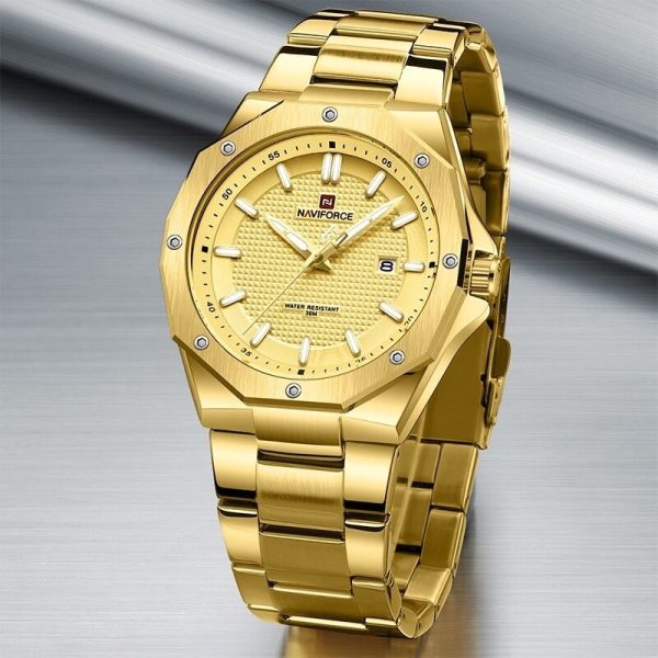 NAVIFORCE NF9200 Men's Quartz Polygon Vogue Stainless Steel Date Function Watch - Golden - Image 2