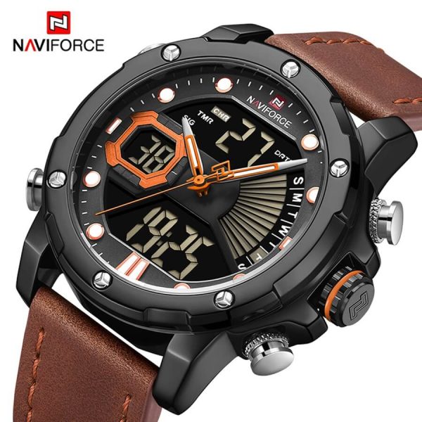 NAVIFORCE  Nf9172 Dual Time Digital Analog Function Fashion Watch - Orange/Brown