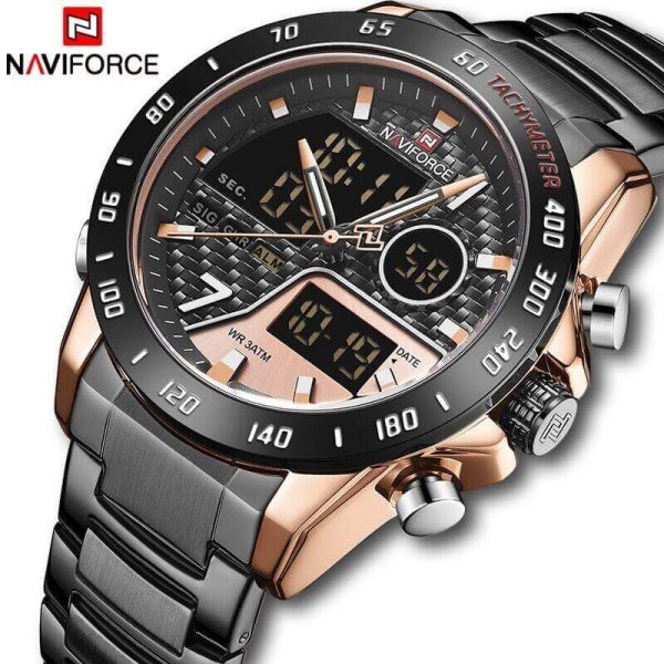 NaviForce NF9171 Dual Movement Digital Analog Function Quartz Watch - RoseGold/Black