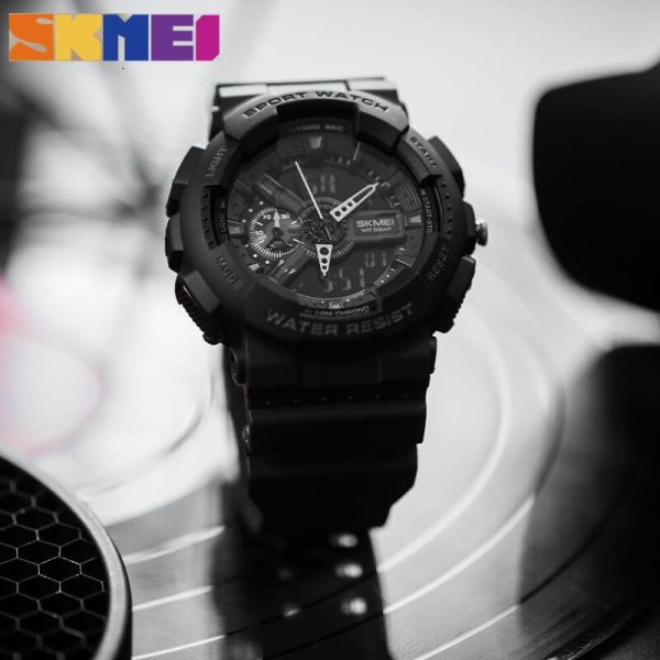 SKMEI 1688 Sports Fashion Chronograph Dual Display Alarm EL Light Watch For Men - Black - Image 2